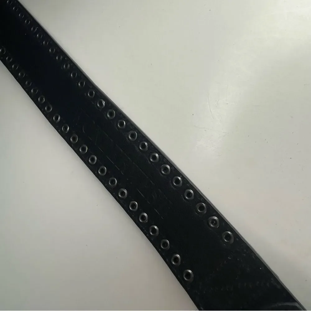 WONDERWEST Rhinestone Black Belt Leather Large Buckle Womens Size Medium